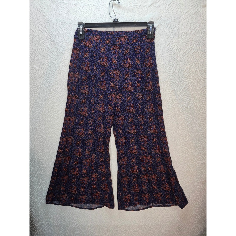 Elevenses Anthropologie Tessie Wide Leg Pants 4 Purple Orange Paisley Boho Good